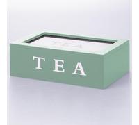 Caja para té e infusiones, 6 Compartimentos Interiores, Color Verde Salvia, Sibila