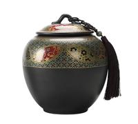 Caja Para té Tarro de almacenamiento de té a granel de color esmaltado con tapa, tarro de cerámica de gran capacidad, tarro sellado, juego de té chino retro, tarro individual Lata Para té(M)