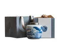 Caja Para té Tarro de almacenamiento for té suelto de porcelana blanca y PINTADO DE AZUL a mano, tarro sellado de cerámica, juego de té chino, conjunto con caja de regalo Lata Para té