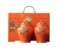 Caja Para té Tarro de cerámica for almacenamiento de té a granel, tarro de caqui creativo, tarro sellado de cocina, juego de té chino, conjunto con caja de regalo doble Lata Para té