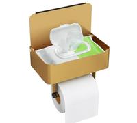 Caja para toallitas húmedas y papel papel higiénico Gypie sin taladrar, soporte dorado y acero inoxidable