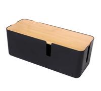 Caja Pequeña de Gestión de Cables con Tapa de Bambú para Extensión, Protector de Sobretensión, Corrector y Organizador de Cubierta (Negro)