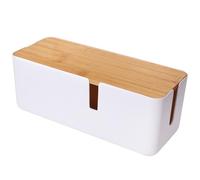 Caja Pequeña de Gestión de Cables con Tapa de Bambú para Extensión, Protector de Sobretensión, Corrector y Organizador de Cubierta (Blanco)