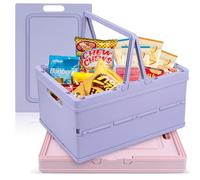 Caja Plegable Cajas con Asas Plegables Plastico Grande 34,6x24,4x17cm con Tapa 2 Piezas para Oficinas Hogar Cocinas Baños Habitaciones Armarios Cajones Estanterías