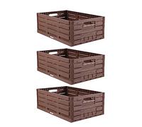 Caja plegable estable "3 unidades" diseño de madera 60 x 40 x 21,8 cm (largo x ancho x alto) apilable cesta de la compra plegable 45 L - Caja robusta plegable - Caja para verduras Frutas