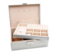Caja portátil de doble capa for guardar joyas, expositor, estuche viaje, cajas almacenamiento con botones cuero Para Joyas(WHITE)