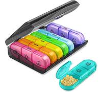 Caja portátil para tabletas de 7 días, 3 compartimentos, arco iris para medicamentos, vitaminas, aceite de pescado, pastillero perfecto para viajes, caja de píldoras apta para personas mayores, caja de pastillas por la mañana, mediodía y noche