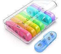 Caja portátil para tabletas de 7 días, 3 compartimentos, arco iris para medicamentos, vitaminas, aceite de pescado, pastillero perfecto para viajes, caja de píldoras apta para personas mayores, caja de pastillas por la mañana, mediodía y noche