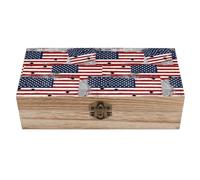 Caja rectangular para guardar joyas, organizador decorativo de madera para recuerdos con bandera estadounidense y agujero de bala de guerra, estuche de recuerdos con tapa para cumpleaños y aniversa