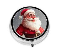 Caja redonda de almacenamiento de medicamentos con diseño de Papá Noel de dibujos animados, mini pastillero portátil, 3 compartimentos