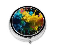 Caja redonda de almacenamiento de medicamentos con diseño de salpicaduras de pintura, mini pastillero portátil, 3 compartimentos