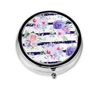 Caja redonda de almacenamiento de medicamentos con diseño de suculentas a rayas, mini pastillero portátil, 3 compartimentos