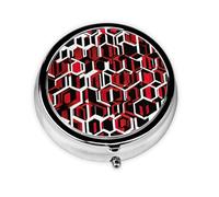 Caja redonda de almacenamiento de medicamentos con estampado geométrico abstracto, mini pastillero portátil, 3 compartimentos