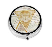 Caja redonda de almacenamiento de medicamentos con estampado geométrico abstracto, mini pastillero portátil, 3 compartimentos