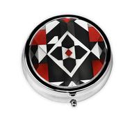 Caja redonda de almacenamiento de medicamentos con estampado geométrico abstracto, mini pastillero portátil, 3 compartimentos