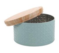 Caja Redonda de Hierro Azul Tapa de Madera para Galletas | Frutos Secos y Snacks Secos, Capacidad Alta y Peso Ligero, Adecuado en Navidad y Otras Fiestas