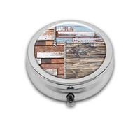 Caja redonda de madera antigua, estuche compacto para medicinas, para bolsillo, bolso, tableta de medicina portátil, soporte de vitaminas de viaje