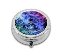 Caja redonda mágica de copo de nieve, compartimento compacto, para bolsillo, bolso, tableta de medicina portátil, soporte de vitaminas de viaje