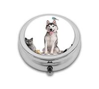 Caja redonda para perros y gatos, compartimento compacto, para bolsillo, bolso, tableta de medicina portátil, soporte de vitaminas de viaje