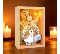 Caja Regalo Boda para Noviosm, Caja de Madera Portadinero con Flores Secas, Botella de Vidrio Decorativa, Corazón de Madera y Guirnalda de Luces LED, Idea Regalo Matrimonio y Aniversario (Boda)