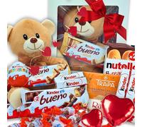 Caja Regalo Chocolate Kinder - Raffaelo con Osito de Peluche. Regalo Original con Chocolate para Aniversarios, San Valentin. [IAMI] (Osito Marron)