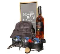Caja regalo completa petanca 725g + 1 botella de costillas pequeñas de tanga rosa envidia 75cl.