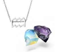 Caja Regalo con Collar Signo Zodiaco Acuario de Acero Inoxidable y Piedras Natales del Horóscopo Para Acuario | Regalo para un Acuario | Detalles Para Regalar | Collar Horóscopo Para Mujer (Plateado)
