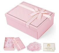 Caja Regalo con Lazo Delicado Caja Para Regalo con Tapa 25x 18.4 x 9 cm Caja de Regalo para Festivales Regalos de Cumpleaños DíA de San Valentín Bodas con Rafia y Tarjeta