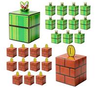 Caja Regalo Cumpleaños, TGKYK 24 Piezas Mario Cajas de Fiesta, Cajas Cumpleaños Niños para Bodas, Fiestas, Cumpleaños Infantiles, Nochebuena, Halloween (12 Verde + 12 Marrones)