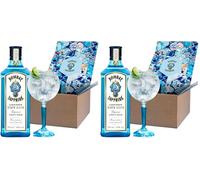 Caja regalo de Bombay Sapphire London Dry Gin con copa balón de cristal, 40% Vol., 70 cl / 700 ml, bebida espirituosa 100% infusionada al vapor con 10 botánicos seleccionados a mano (Paquete de 2)
