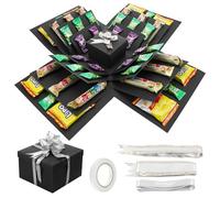 Caja Regalo Explosión Creativa de 5 Capas, Caja Sorpresa para Aperitivos con Cinta y cinta adhesiva de doble cara, Mystery Box DIY para Fotos, Cumpleaños, San Valentín, Bodas, Aniversarios (Negro)