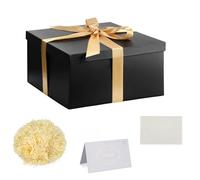 Caja Regalo negro con tapas Caja regalo 20x20x10cm pequeño con cinta Papel seda triturado Tarjetas felicitación para Navidad Cumpleaños Aniversario Bodas