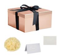 Caja Regalo oro rosa con tapas Caja regalo 20x20x10cm pequeño con cinta Papel seda triturado Tarjetas felicitación para Navidad Cumpleaños Aniversario Bodas