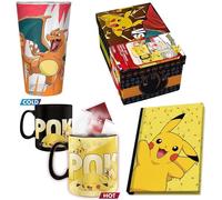 Caja Regalo Pokémon Charizard Vs Pikachu Taza Térmica Cerámica 460 Mls + Cuaderno Pikachu + Vaso Cristal 400 Mls