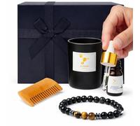 Caja regalo San Valentín para hombre - Caja de San Valentín para hombre: Vela perfumada OUD 100% natural + pulsera piedras naturales difusor de aceite esencial+ 5 ml fragancia PATCHOULI + peine de