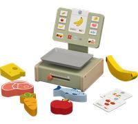 Caja registradora/Balanza/Caja con alimentos/Cesta de la compra de madera (Set de báscula)