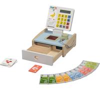 Caja registradora/Balanza/Caja con alimentos/Cesta de la compra de madera (Set de caja registradora)