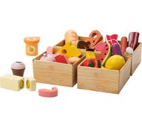 Caja registradora/Balanza/Caja con alimentos/Cesta de la compra de madera (Set de cajas de alimentos)