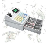 Caja registradora Comercial for supermercado, máquina pos electrónica con 8 Pantallas Digitales, Impresora de Recibos incorporada, luz Fluorescente, Teclado Plano, Blanco