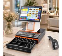 Caja Registradora con Pantalla de 15,6" para Tiendas y Restaurantes, Procesador i5, 8 GB RAM 128 GB SSD, Impresora Térmica Integrada, Lector de Códigos de Barras y Cajón Portamonedas White