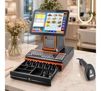 Caja Registradora con Pantalla de 15,6" para Tiendas y Restaurantes, Procesador i5, 8 GB RAM 128 GB SSD, Impresora Térmica Integrada, Lector de Códigos de Barras y Cajón Portamonedas Black