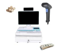 Caja registradora con Sistema POS Comercial, Pantalla táctil Plegable multiángulo de 15,6 Pulgadas, cajón de Dinero for Tienda de conveniencia, panadería, cafetería.(White,Single-Sided)