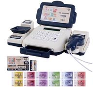 Caja registradora de juguete con escáner, caja registradora con función de calculadora para niños con tarjeta de crédito, compras educativas hasta juguetes para juegos de roles, azul..