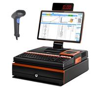 Caja Registradora Electrónica, Pantalla Táctil Led de 15,6 Pulgadas, Terminal Pos con Escáner de Mano, Teclado de Caja Registradora de 101 Teclas, Impresora Térmica de 58 Mm y Cajón Portamone win7 M2