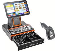 Caja registradora inteligente, caja registradora, pantalla grande de 15,6 pulgadas, impresora incorporada, teclado de cajero dedicado y pantalla digital LED para clientes.