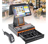 Caja registradora Inteligente de Todo en uno,con Pantalla táctil Dual de 15,6",Impresora térmica integrada de 58mm,Cajas registradoras pos Compatible,Black-Withcashbox