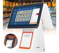 Caja registradora Inteligente de Todo en uno,con Pantalla táctil Dual de 15,6",Impresora térmica integrada de 58mm,Cajas registradoras pos Compatible,White-Withoutcashbox