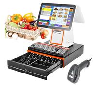 Caja registradora Inteligente de Todo en uno,con Pantalla táctil Dual de 15,6",Impresora térmica integrada de 58mm,Cajas registradoras pos Compatible,White-Withcashbox