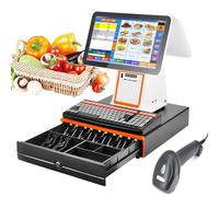 Caja Registradora Inteligente,Pantalla Táctil 15,6 Pulgadas, Dispostivo Todo En Uno, Impresora Térmica, Terminal POS con Escáner Portátil, Cajón de Efectivo, Pantalla, Plegable Multiángulo,White