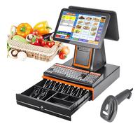 Caja Registradora Inteligente,Pantalla Táctil 15,6 Pulgadas, Dispostivo Todo En Uno, Impresora Térmica, Terminal POS con Escáner Portátil, Cajón de Efectivo, Pantalla, Plegable Multiángulo,Black
